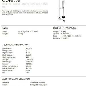 Lampadar LED modern Colette auriu roze, negru 249930 universul-luminii.ro