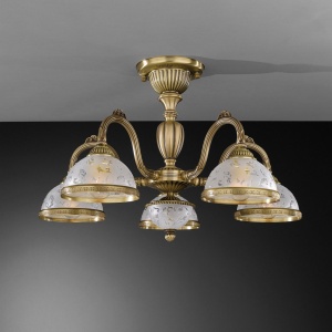 Lustra aplicata cu 5 brate design clasic din alama si sticla 6202 102350 universul-luminii.ro