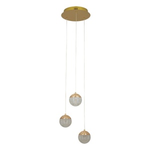Lustra aurie cu 3 pendule LED, glob acrilic transparent cu efect de cristal - Img 3