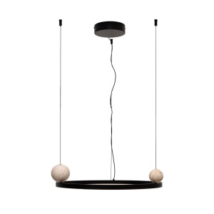 Lustra circulara aluminiu negru, piatra naturala LED Solaris