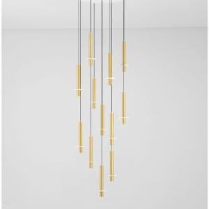 Lustra cu 12 Pendule tub subtire aluminiu auriu si alabastru LED NOEMI - Img 9