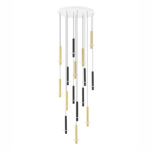 Lustra cu 16 Pendule tub subtire aluminiu auriu si negru LED NOEMI - Img 3