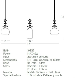 Lustra cu 3 pendule cu elemente ceramice si sticla Mahala 116730 universul-luminii.ro