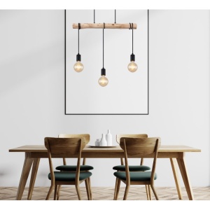 Lustra cu 3 pendule design rustic Gregor negru, natural - Img 2