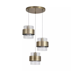 Lustra cu 3 pendule din metal alama antic si sticla canelata Royal - Img 2