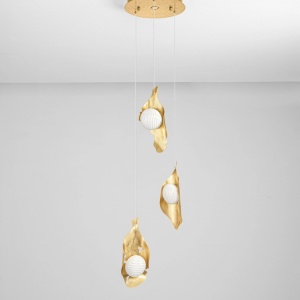 Lustra cu 3 pendule LED otel auriu si sticla MALORY - Img 3