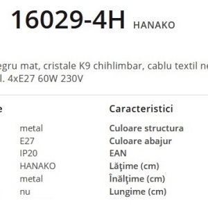Lustra cu 4 pendule design modern HANAKO 16029-4H GL 189300 universul-luminii.ro