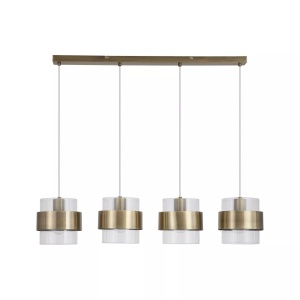 Lustra cu 4 pendule din metal alama antic si sticla canelata Royal - Img 2