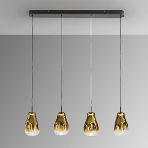 Lustra cu 4 pendule LED design modern Aledis negru/ auriu