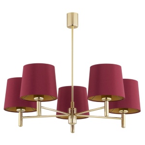 Lustra cu 5 brate design modern Ponte plus rosu, alama 124490 universul-luminii.ro