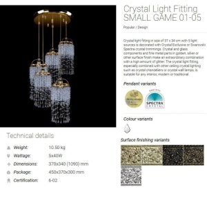 Lustra cu 5 pendule Cristal Bohemia Exclusive SMALL GAME 01-05 - Img 3