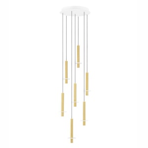 Lustra cu 7 Pendule tub subtire aluminiu auriu si alabastru LED NOEMI