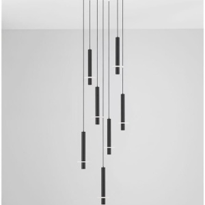 Lustra cu 7 Pendule tub subtire aluminiu negru si alabastru LED NOEMI - Img 9