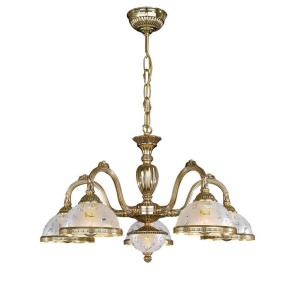 Lustra design clasic cu 5 brate din alama si sticla 6202 102040 universul-luminii.ro