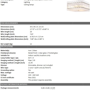 Lustra design LUX Ruby square, nickel 115536 HZ - Img 6