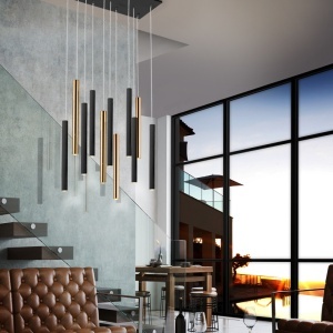 Lustra dimabila cu 11 pendule LED design modern Varas negru/auriu SV-373357 185640 universul-luminii.ro