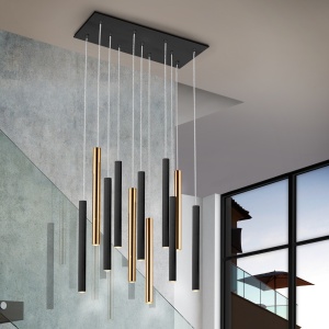 Lustra dimabila cu 11 pendule LED design modern Varas negru/auriu SV-373357 75210 universul-luminii.ro