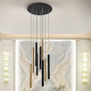 Lustra dimabila cu 9 pendule LED design modern Varas negru/auriu SV-373272 75220 universul-luminii.ro