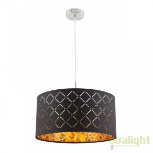 Lustra eleganta cu abajur din tesatura negru cu auriu, CLARKE 40cm 15229H GL