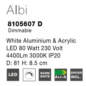 Lustra LED aplicata moderna design slim 81cm ALBI alba NVL-8105607 D 76370 universul-luminii.ro