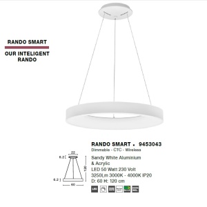 Lustra LED controlata wireless prin smartphone Rando Smart alba NVL-9453043 - Img 2