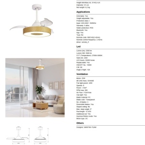 Lustra LED cu ventilator palete retractabile Coin Fan Mini lemn - Img 7