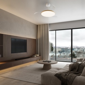 Lustra LED cu ventilator palete retractabile SLIM M alb/lemn