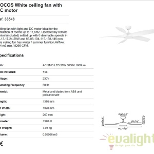 Lustra LED cu Ventilator si telecomanda COCOS alb 33548 180120 universul-luminii.ro