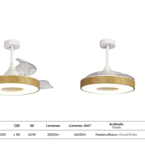 Lustra LED cu Ventilator si telecomanda COIN lemn/alb 139240 universul-luminii.ro