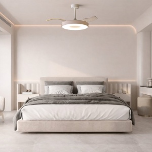 Lustra LED cu ventilator si telecomanda COIN M bej