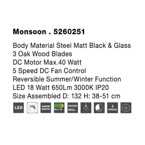 Lustra LED cu ventilator si telecomanda design modern Monsoon stejar - Img 8