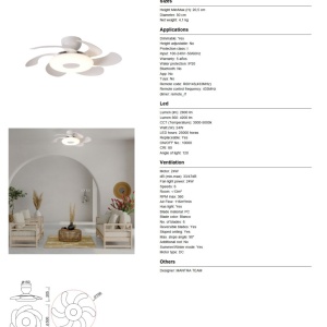 Lustra LED cu ventilator si telecomanda FLOWER alb - Img 7