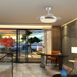 Lustra LED cu Ventilator si telecomanda, lame retractabile HERON alb/auriu - Img 5