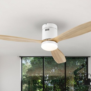 Lustra LED cu Ventilator si telecomanda Siroco D-132cm alb/lemn - Img 3