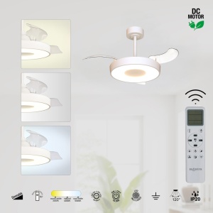 Lustra LED cu Ventilator tavan smart sistem TUYA si telecomanda COIN alb - Img 5