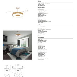 Lustra LED cu Ventilator tavan smart sistem TUYA si telecomanda COIN lemn - Img 7
