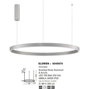 Lustra LED design circular cu iluminat sus si jos ELOWEN argintiu, diametru 98cm - Img 4