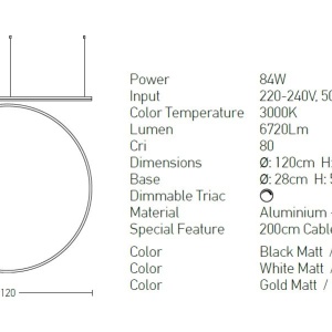 Lustra LED design modern circular ROTUNDA 120cm, auriu mat - Img 2