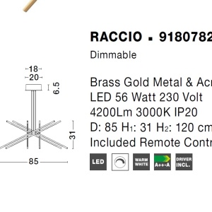 Lustra LED design modern cu brate reglabile si telecomanda RACCIO auriu 75630 universul-luminii.ro