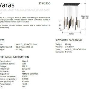 Lustra LED dimabila cu telecomanda design modern Varas negru/auriu SV-373425GD 88540 universul-luminii.ro