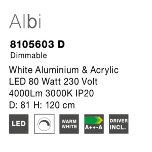 Lustra LED dimabila, design modern Albi alb, 81cm 52690 universul-luminii.ro