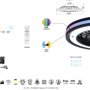 Lustra LED RGB CCT cu ventilator si telecomanda GAMER big negru MA-7862 172350 universul-luminii.ro