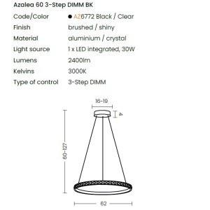 Lustra LED suspendata design circular AZALEA 60 3-STEP DIMM - Img 2