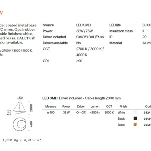 Lustra LED suspendata design circular OZ SP D040 ON-OFF OTTONE 3000K - Img 3