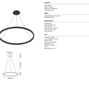 Lustra LED suspendata design circular XL RIUMAR negru - Img 7