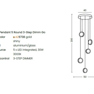 Lustra LED suspendata design decorativ EUFORIA 5 aurie 3-STEP DIMM - Img 2
