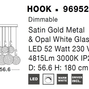 Lustra LED suspendata, dimabila, design modern Hook auriu, opal alb 56,6cm 211020 universul-luminii.ro