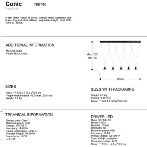 Lustra liniara cu 5 pendule suspendate LED Conic - Img 8