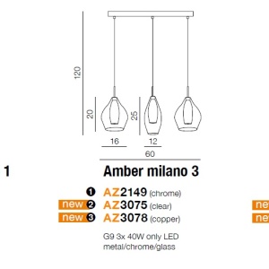 Lustra moderna AMBER MILANO 3 cupru ZZ AZ3078 188220 universul-luminii.ro