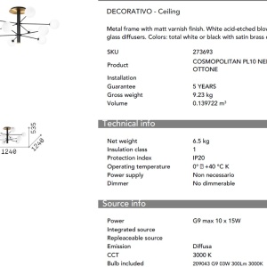 Lustra moderna cu 10 surse de lumina COSMOPOLITAN PL10 NERO OTTONE 100950 universul-luminii.ro